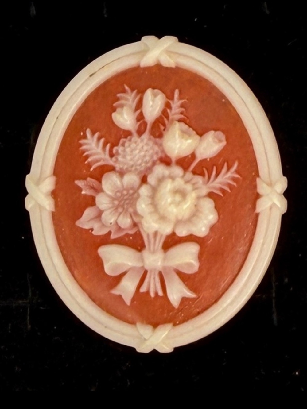 Vintage Avon Floral Bouquet Cameo Brooch Coral Cream Cottagecore Signed